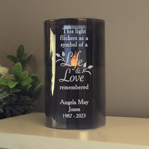 Life & Love Memorial Smoked Glass LED Candle - The Flower & Gift Yard