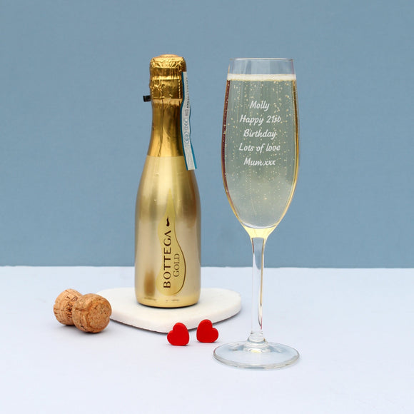 Personalised Flute & Mini Gold Bottega Prosecco Set - The Flower & Gift Yard
