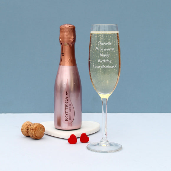 Personalised Flute & Mini Rose Bottega Prosecco Set - The Flower & Gift Yard