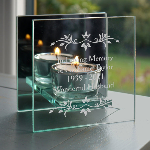 Personalised Mirrored Glass Tea Light Holder - The Flower & Gift Yard