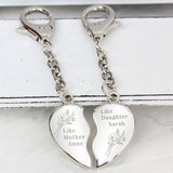 Personalised Mother Daughter Two Heart Keyring