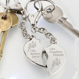 Personalised Mother Daughter Two Heart Keyring