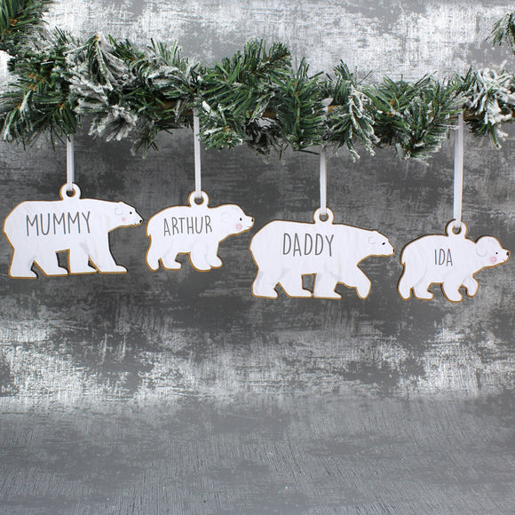 Personalised Polar Bear Family Tree Decorations