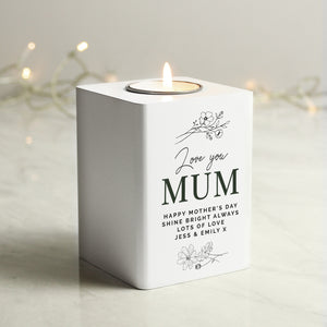 Personalised Floral Wooden Tealight Holder