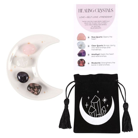 Love Healing Crystal Set with Moon Trinket Dish - The Flower & Gift Yard