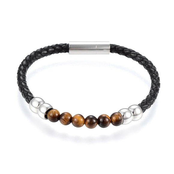 Men's Tigers Eye Leather Bracelet - The Flower & Gift Yard