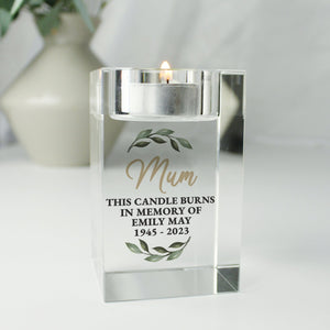 Personalised Botanical Memorial Glass Tealight Holder - The Flower & Gift Yard