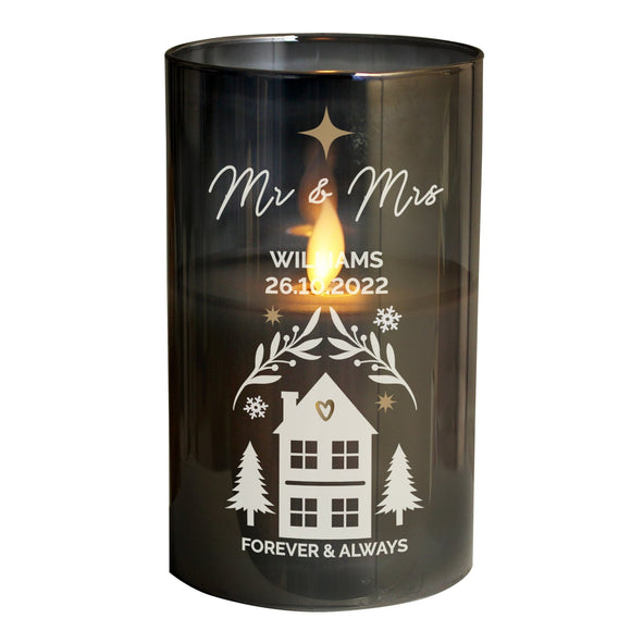 Personalised Christmas Smoked Glass LED Candle - The Flower & Gift Yard