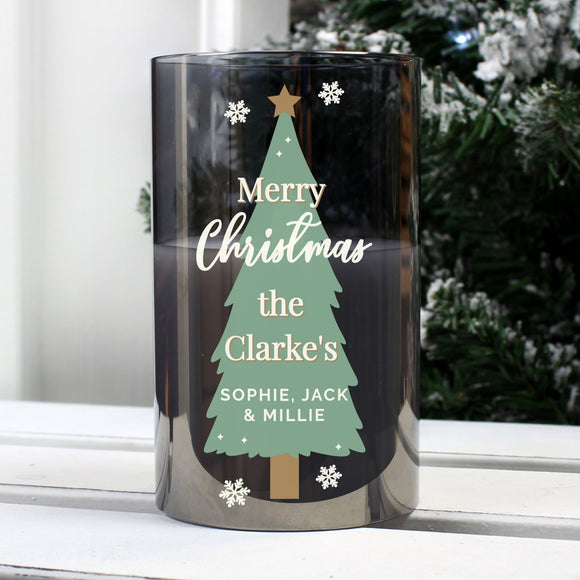 Personalised Christmas Tree Smoked Glass LED Candle - The Flower & Gift Yard