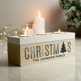 Personalised Christmas Tree Triple Tea Light Box - The Flower & Gift Yard