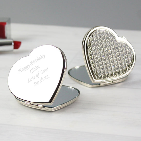 Personalised Diamante Heart Compact Mirror - The Flower & Gift Yard