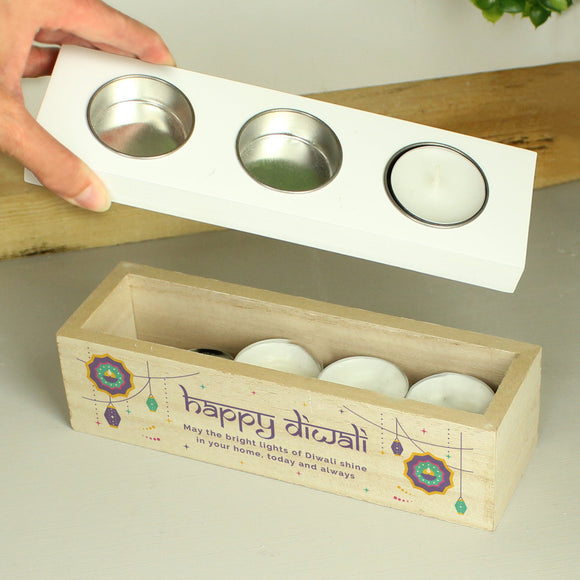 Personalised Diwali Triple Tealight Holder - The Flower & Gift Yard
