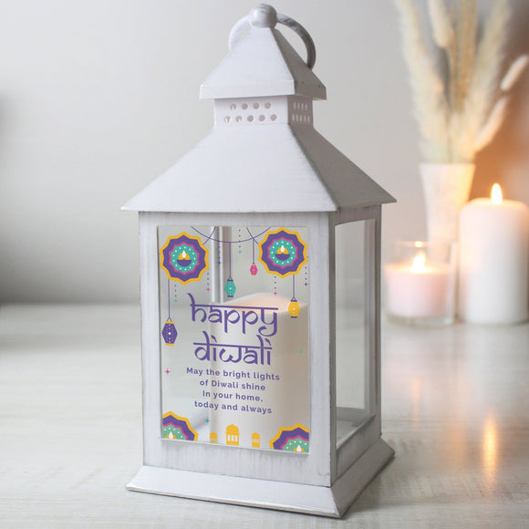 Personalised Diwali White Lantern - The Flower & Gift Yard