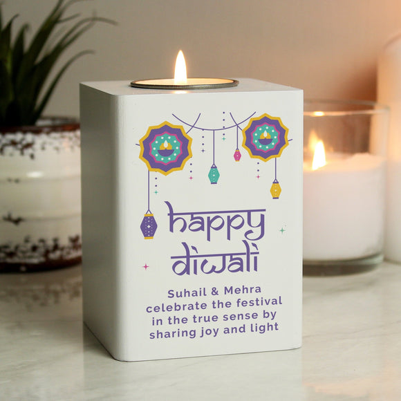 Personalised Diwali Wooden Tealight Holder - The Flower & Gift Yard