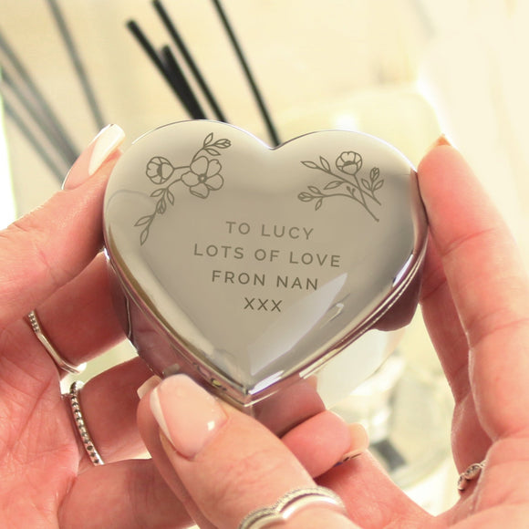 Personalised Floral Free Text Heart Trinket Box - The Flower & Gift Yard
