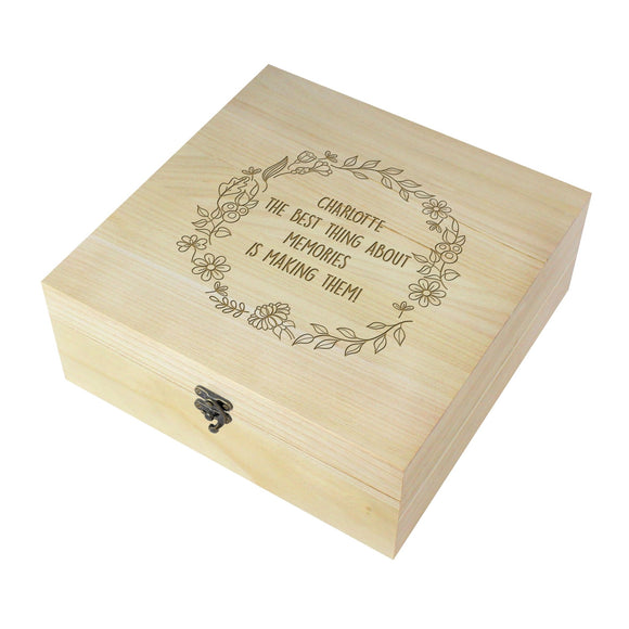 Personalised Floral Wreath Large Wooden Keepsake Box - The Flower & Gift Yard