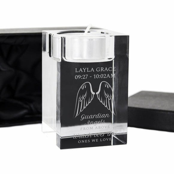 Personalised Guardian Angel Wings Glass Tea Light Holder - The Flower & Gift Yard