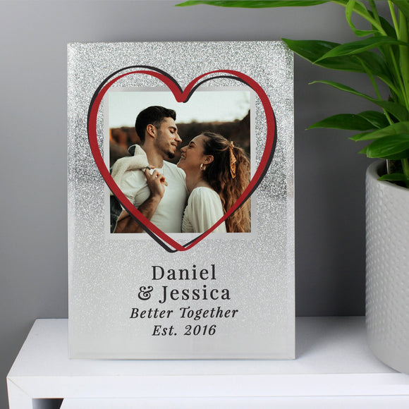 Personalised Heart 4x4 Glitter Glass Photo Frame - The Flower & Gift Yard