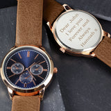 Personalised Mens Rose Gold Tone Watch with Brown Strap - The Flower & Gift Yard