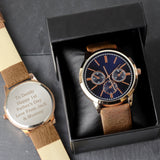 Personalised Mens Rose Gold Tone Watch with Brown Strap - The Flower & Gift Yard