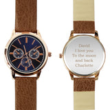 Personalised Mens Rose Gold Tone Watch with Brown Strap - The Flower & Gift Yard