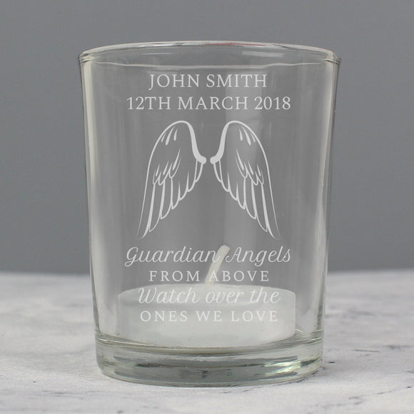 Personalised Remembrance Tealight Holder with Angel Wings - The Flower & Gift Yard