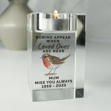 Personalised Robin Memorial Glass Tealight Holder - The Flower & Gift Yard