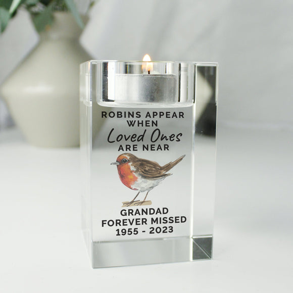 Personalised Robin Memorial Glass Tealight Holder - The Flower & Gift Yard