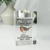 Personalised Robin Memorial Glass Tealight Holder - The Flower & Gift Yard