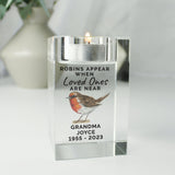 Personalised Robin Memorial Glass Tealight Holder - The Flower & Gift Yard