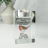 Personalised Robin Memorial Glass Tealight Holder - The Flower & Gift Yard