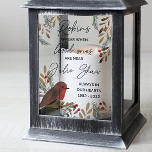 Personalised Robins Appear.. Memorial Black Lantern - The Flower & Gift Yard