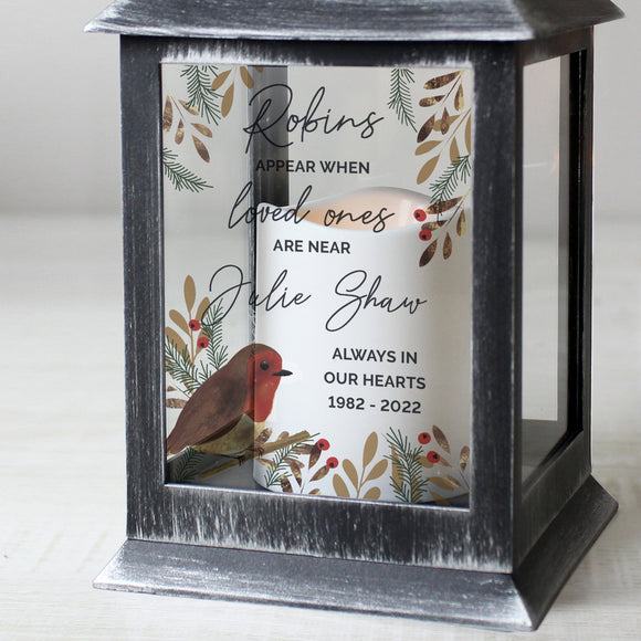 Personalised Robins Appear.. Memorial Black Lantern - The Flower & Gift Yard