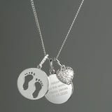 Personalised Sterling Silver Footprints and Cubic Zirconia Heart Necklace - The Flower & Gift Yard